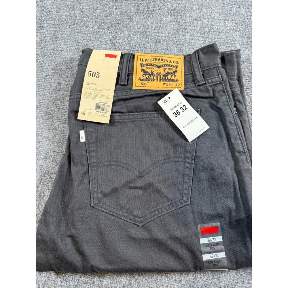 Levis 505 Regular Fit Gray Jeans Mens 38x32 Straight Leg Charcoal 00505-0716